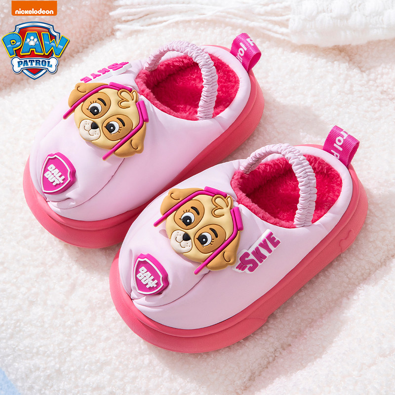 汪汪队儿童冬季棉拖鞋防滑防水卡通加绒宝宝棉鞋小童后跟带毛拖鞋