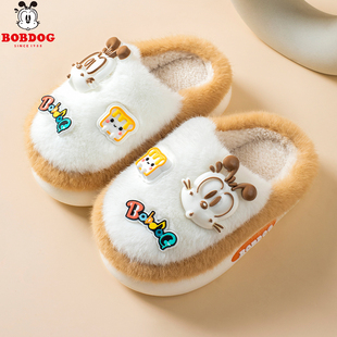 中小童儿童棉拖鞋男孩冬季宝宝家居鞋卡通可爱男童女童棉拖后跟带