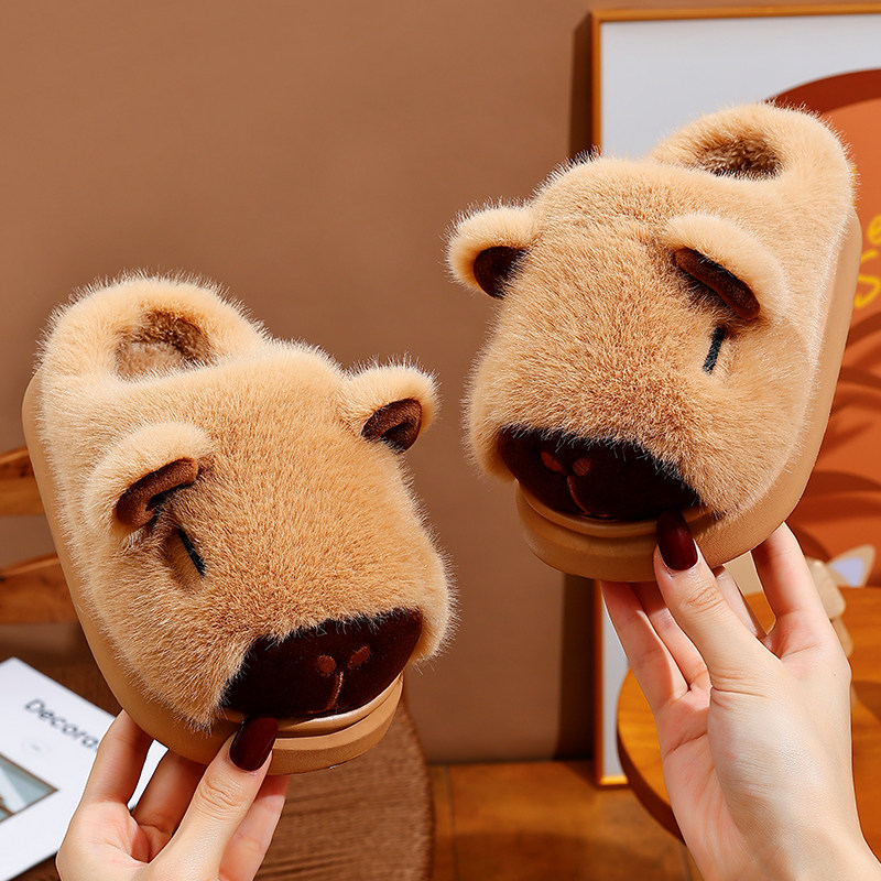 卡皮巴拉儿童棉拖鞋冬季新款男孩拖鞋保暖防滑加绒女大童亲子棉鞋