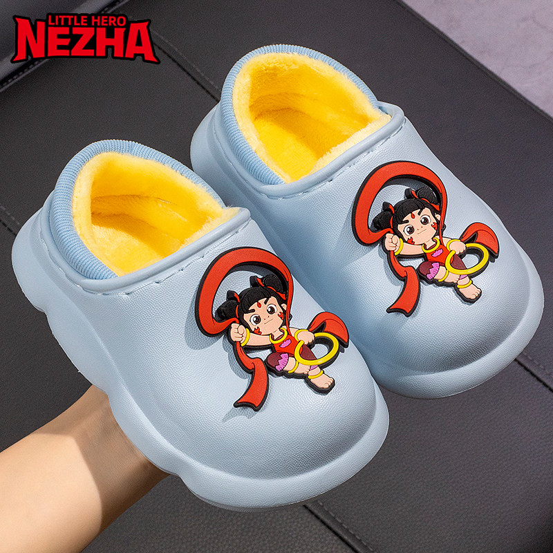 哪吒儿童棉拖鞋2025新款冬季男童包跟室内家居保暖防滑防水外穿鞋
