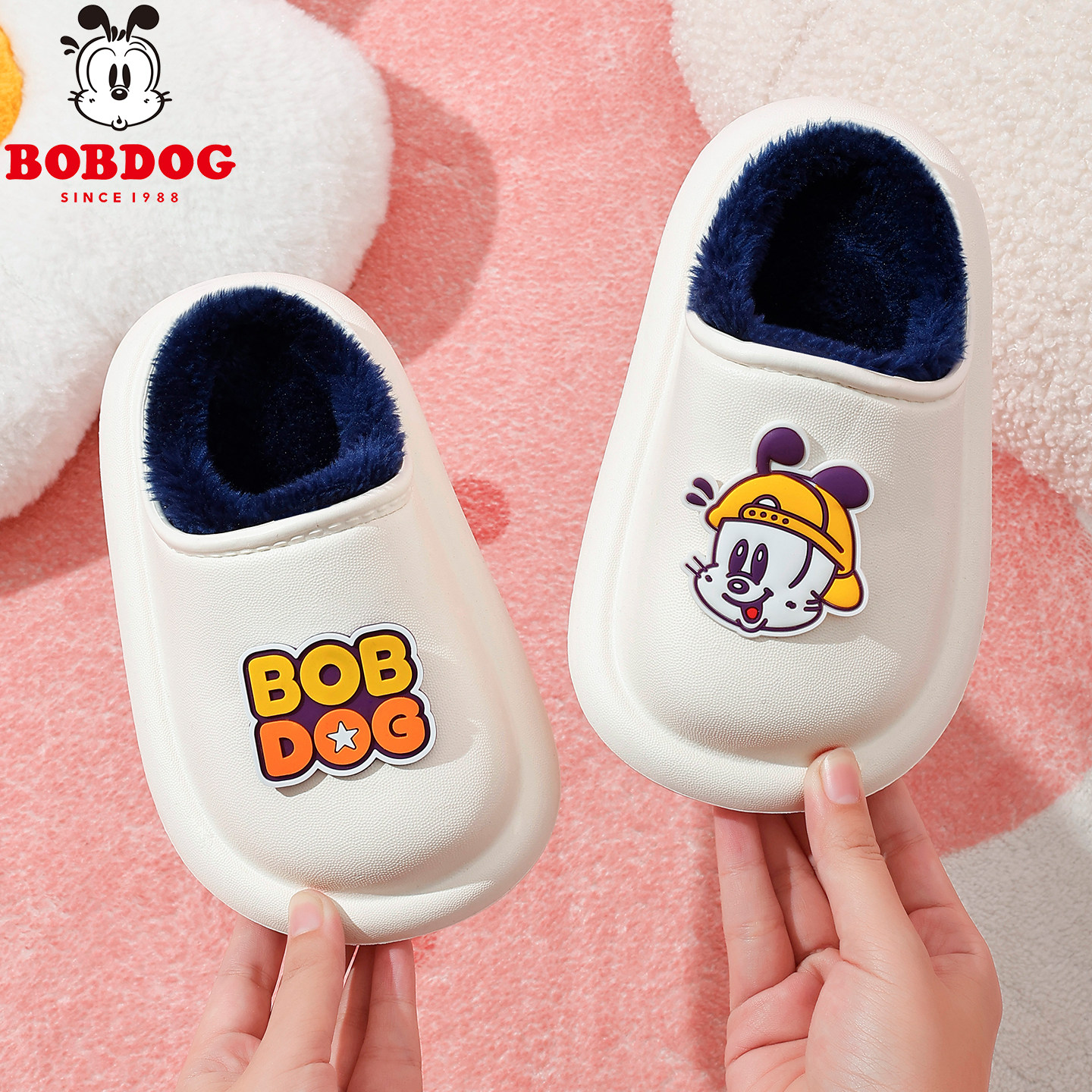 巴布豆2025新款女童棉拖鞋防水冬季宝宝室内家居儿童毛毛包跟拖鞋