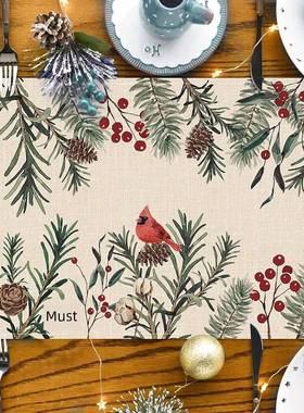 Christmas Pine Needle Linen Table Runner Dresser Scarf Pine