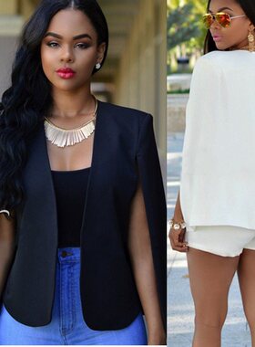 女士优雅的白色黑色西装外套办公室休闲上衣加码