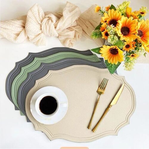 1/4/6PCS Shaped PU Placemat Set Faux Leather Kitchen Dining