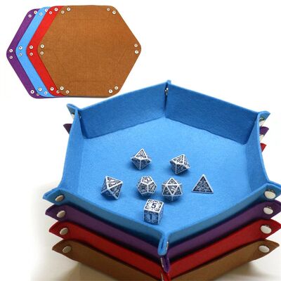 Foldable Dice Tray Holder Box PU Leather Folding Hexagon Coi