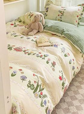 Three piece single sheet set on the bed of college dormitory