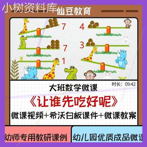 幼儿园成品优质微课希沃课件大班数学《让谁先吃好呢》幼师公开课