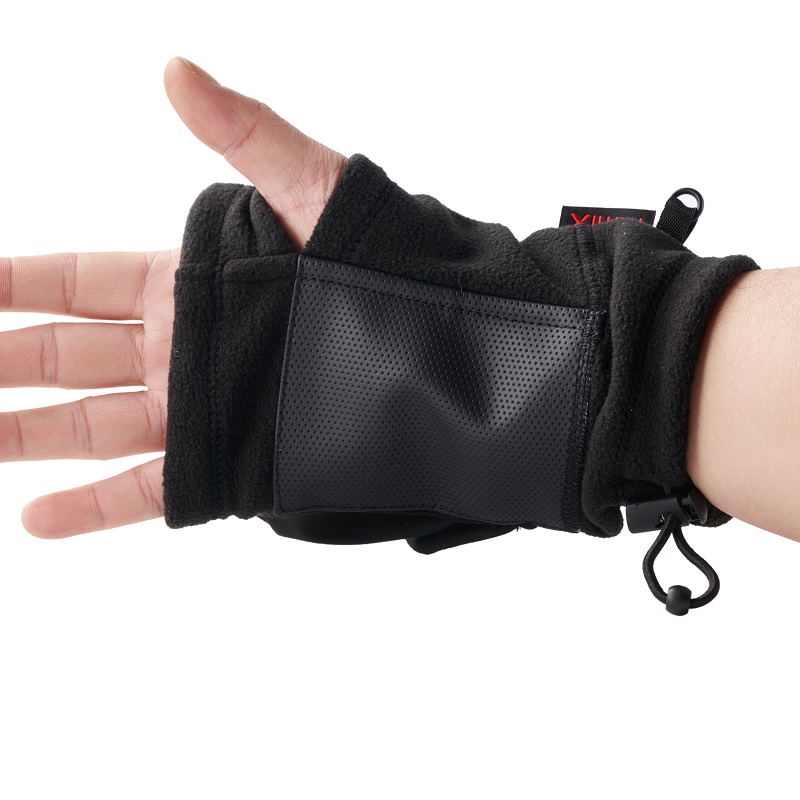 户外冬季加绒加厚保暖露指手套半指手套口袋调节防滑男士保暖手套