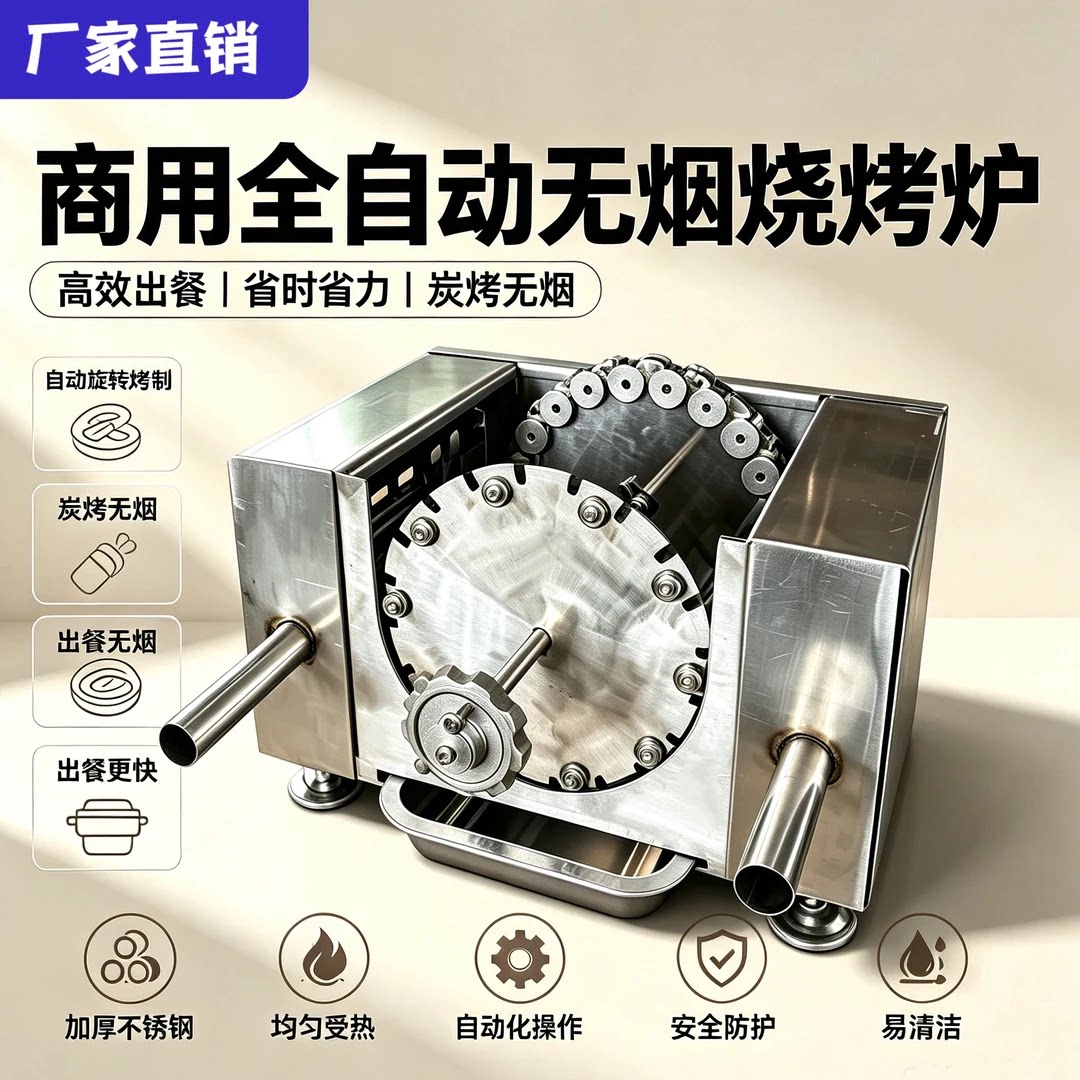 商用全自动无烟烧烤炉加厚不锈钢旋转均匀出餐快20串户外庭院专用
