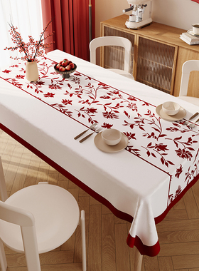 2025新年桌布春节防水防油免洗红色喜庆轻奢高级感餐桌垫子茶几布
