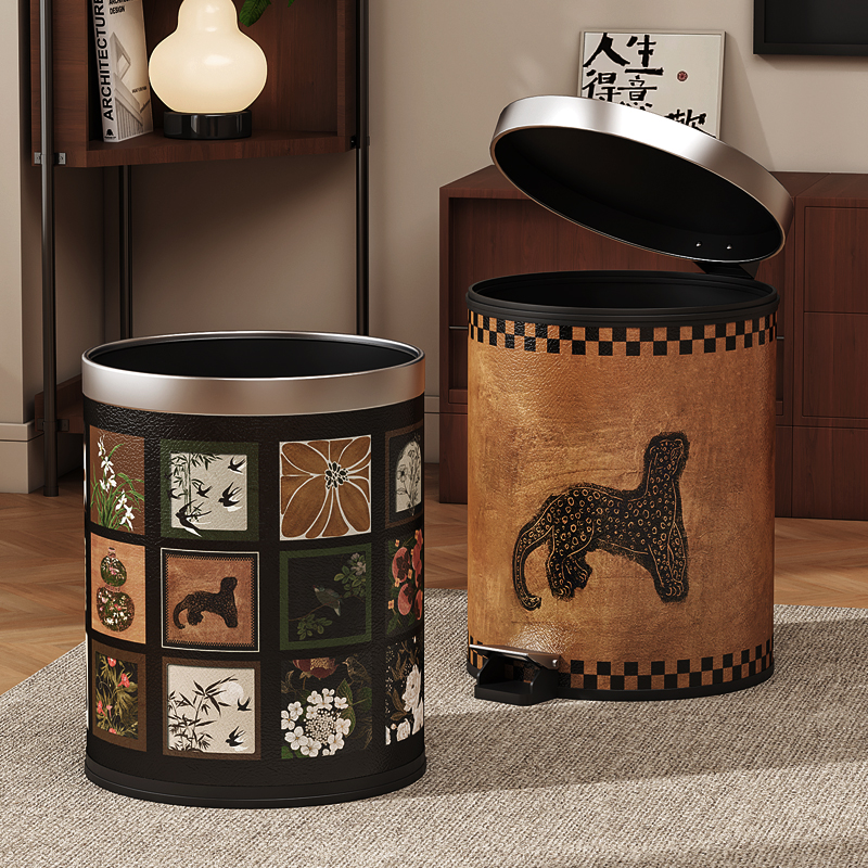 垃圾桶卧室家用高颜值免弯腰轻奢大号大容量2025新款客厅中古风