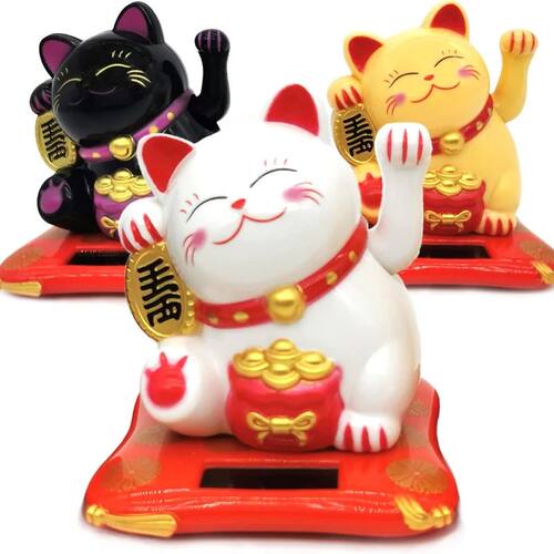 Solar-powered Lucky Cat MINI Statue, Cat Waving Arm Suit, Li