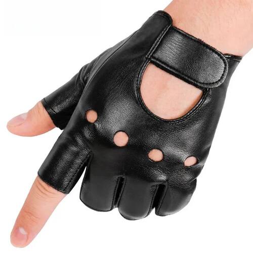 Unisex Synthetic Leather Half Fingerless Gloves for Riding D