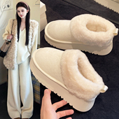保暖加厚短靴及踝低帮棉鞋 白色厚底毛毛雪地靴女2025新款 秋冬季 子