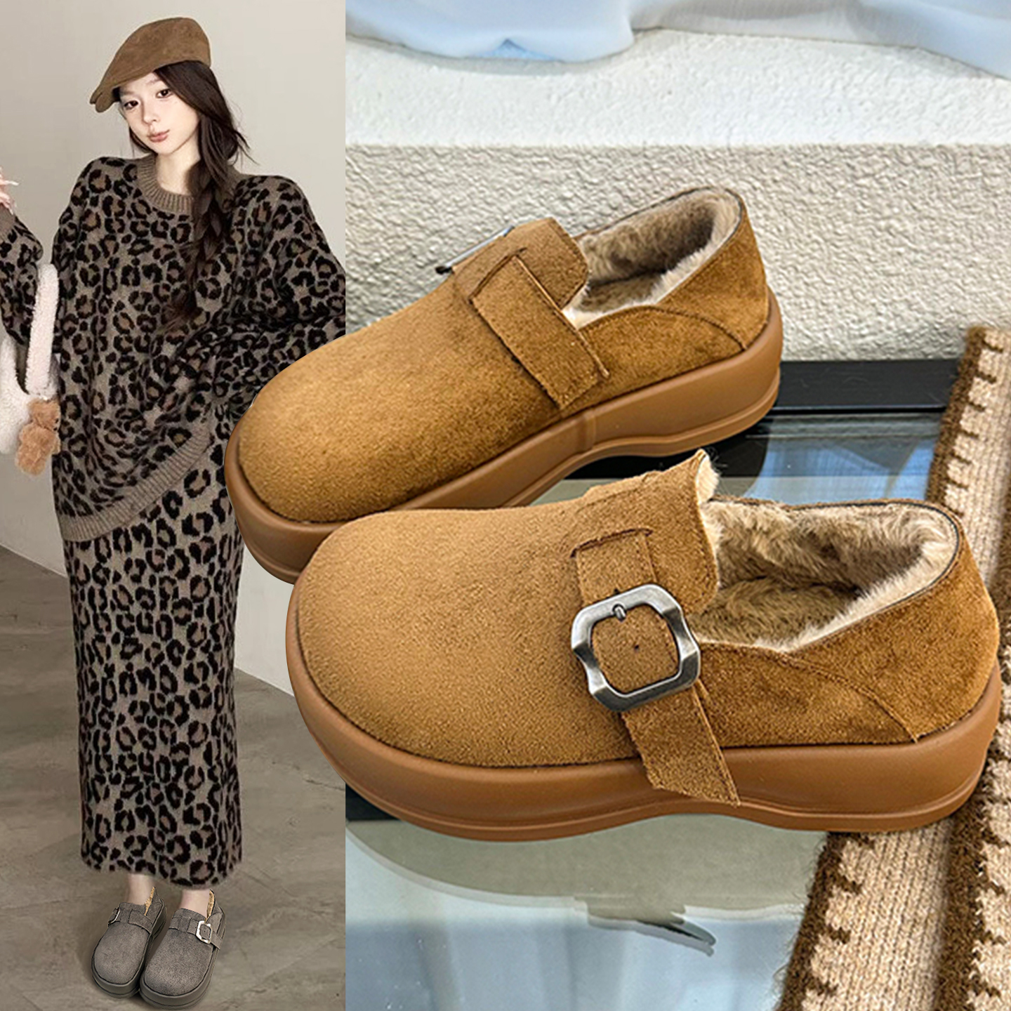 两穿厚底加厚保暖勃肯两穿棉鞋子