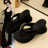 松糕厚底高跟休闲沙滩拖鞋 人字拖坡跟夹趾凉拖女外穿2025夏季 新款