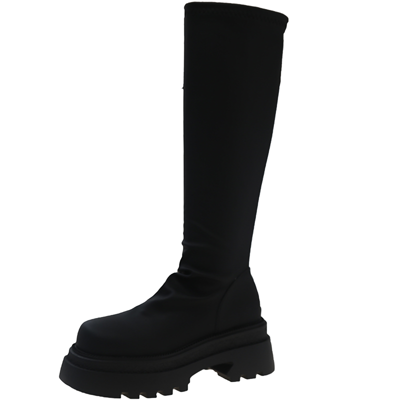 厚底长筒靴女2025秋季新款高筒堆堆靴增高小个子瘦瘦靴辣妹骑士靴