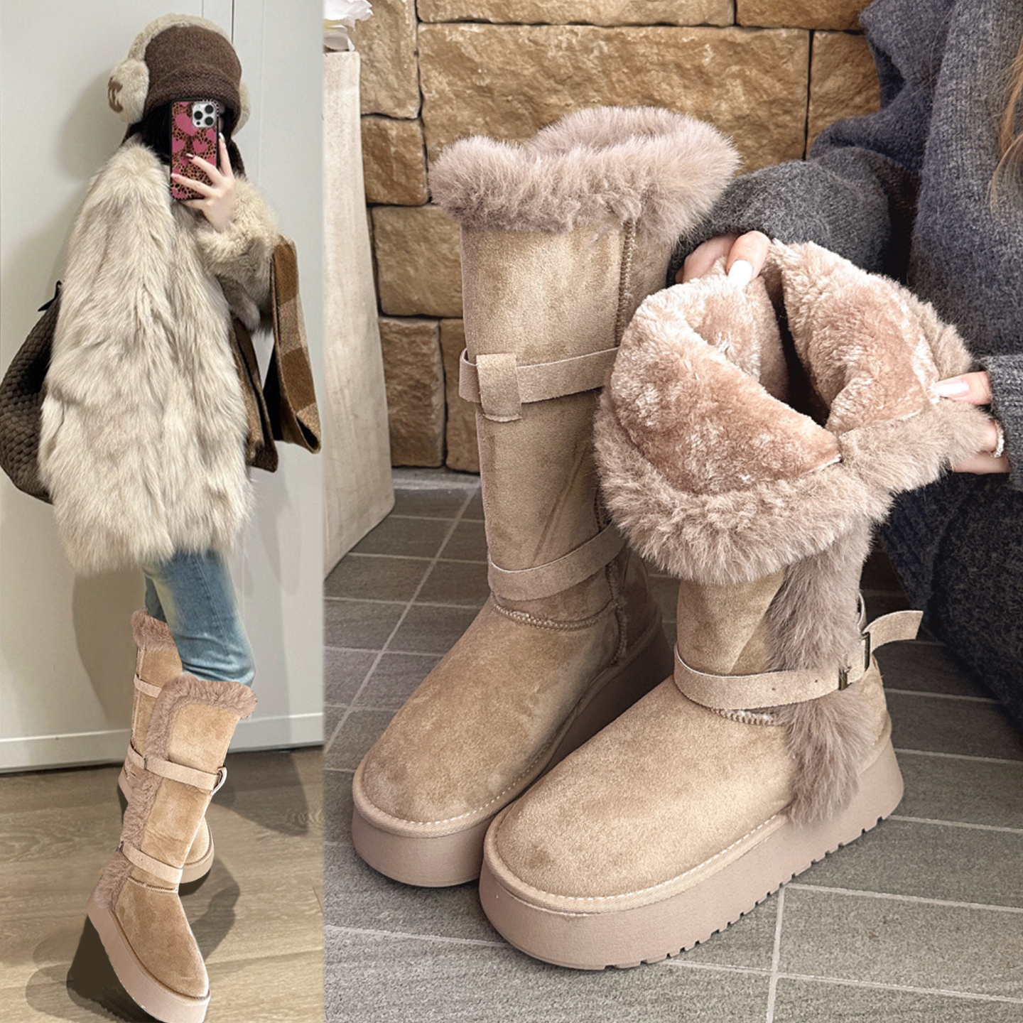长筒雪地靴女冬季新款两穿毛毛鞋