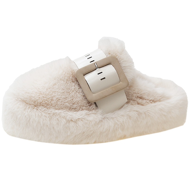 毛毛拖鞋女春秋外穿2025新款爆款厚底包头保暖半拖网红ins潮棉拖