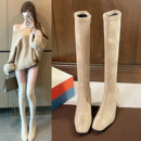 方头过膝靴子粗跟弹力靴女长筒靴2025新款秋冬季高跟显瘦高筒靴潮