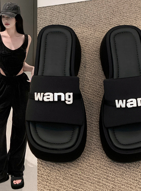 高级感小香风罗马凉拖配裙子厚底黑色拖鞋女夏季外穿晚风松糕凉鞋