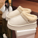 民族风一脚蹬加绒保暖增高懒人棉鞋 厚底毛毛雪地靴女冬季 2025新款