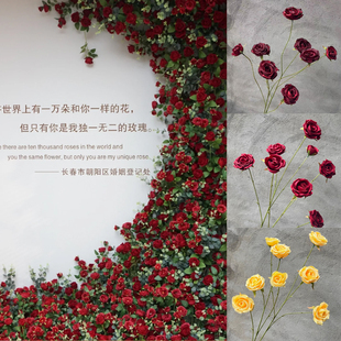 外贸 婚庆仿真花8头茶苞玫瑰婚庆堂插花路引背景桌花摆放家居软装