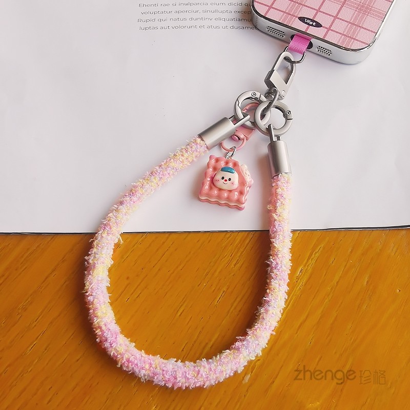 虹客毛绒手机挂绳女独特超好看小众精致高级感手腕短款秋冬季户外旅游行逛街拍照防丢摔手提套壳挂件绳子通用
