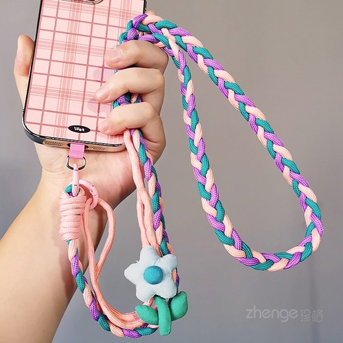 虹客手机挂绳女斜挎可调节星星花马尾辫编织绳长款户外登山旅游出行逛街包包相机套壳肩背带绳子通用时尚新品