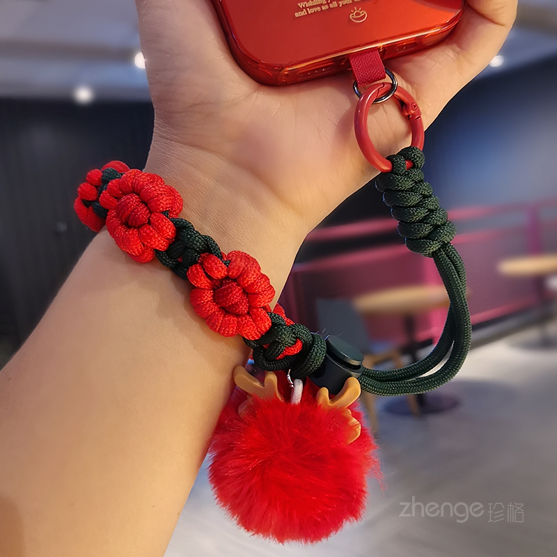 手机挂绳可调节手腕式款ins毛球