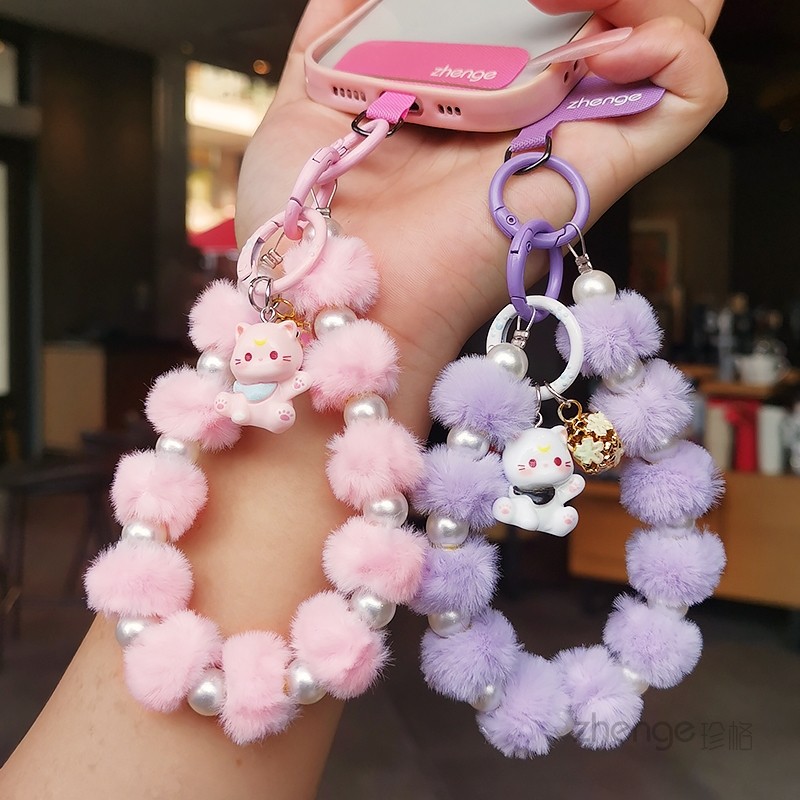 虹客毛球珍珠手机链挂件女独特好看小众精致高级感手腕绳子短户外旅游行逛街防丢摔手提电话套壳挂绳时尚新款,3C数码配件,手机挂件/手机链,淘宝优惠券,粉丝福利购,淘宝优惠卷