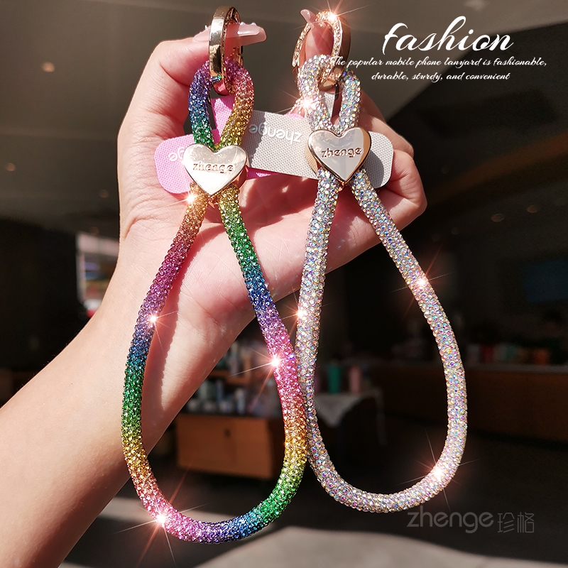 虹客手机挂绳女闪钻爱心精致高级感小香风手腕式短款旅游行逛街防丢摔手提带子电话套壳挂件吊绳时尚高端新品