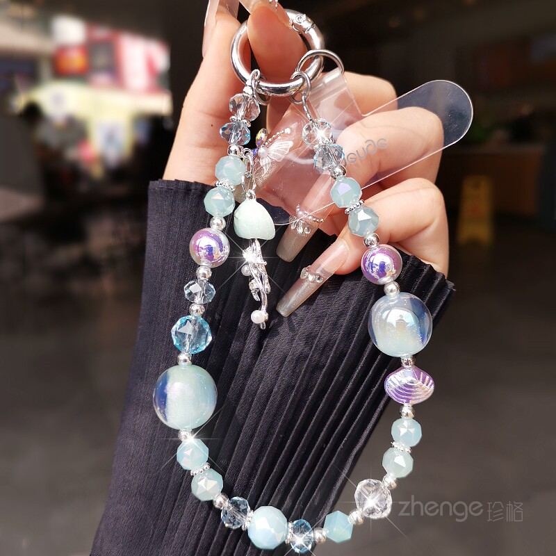 高端水晶串珠手机链挂件ins时尚女士手腕吊坠饰品挂包包钥匙轻奢小