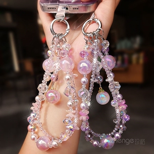 虹客奢华水晶手机链ins时尚女士手腕串珠挂件精致饰品短款户外旅游行防丢手提链电话套壳手机挂绳高级感新品