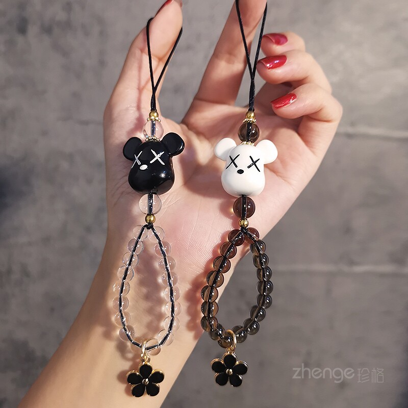 手机挂绳手提水晶手工串珠链条暴力熊山茶花汽车小钥匙扣挂绳挂件男女