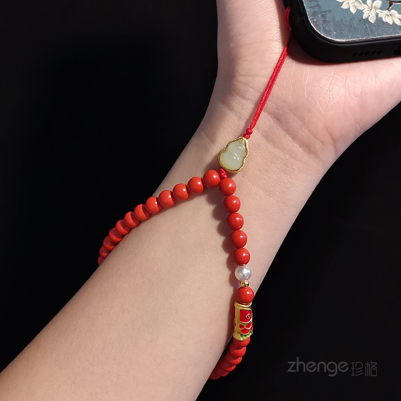 虹客福禄锦鲤朱砂手机链挂绳手腕短款精品手作串珠挂饰女手机挂件男户外旅游出行防丢防盗手提链手机挂绳新款