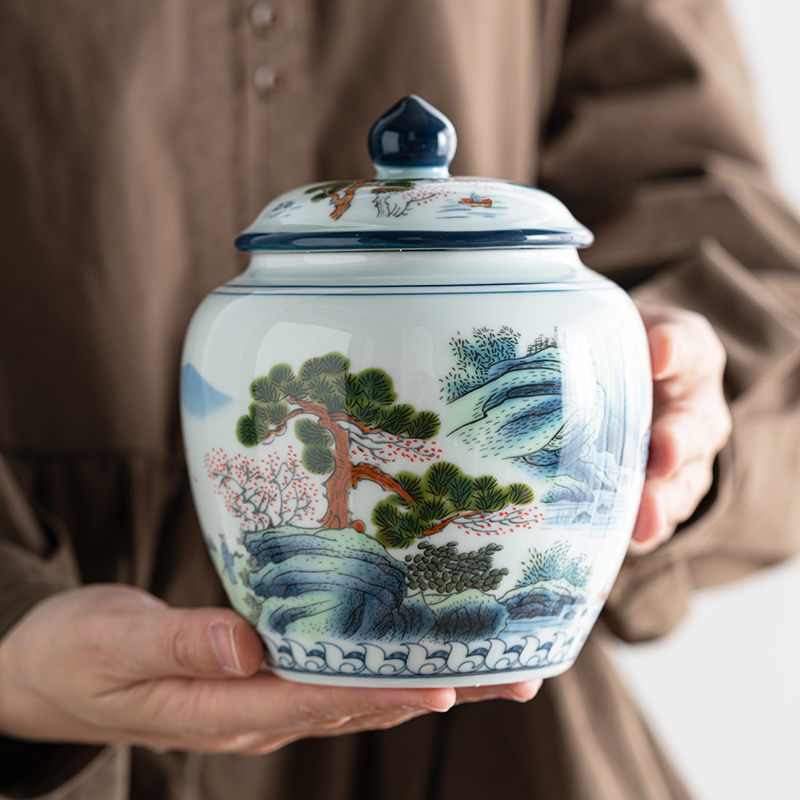 中式复古茶叶罐空罐密封罐存茶罐储存罐瓷罐储茶罐家用绿茶红茶