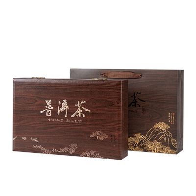 木纹茶叶饼盒带茶刀包装盒