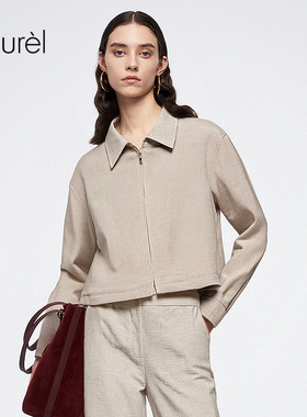 Laurel劳芮新款麻感轻薄拉链夹克外套LWD363W02100