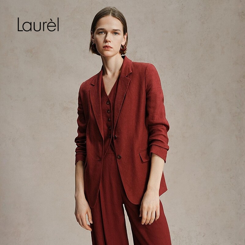 【亚麻】Laurel劳芮26夏新款石榴红单排扣V领西装LWL372T01400