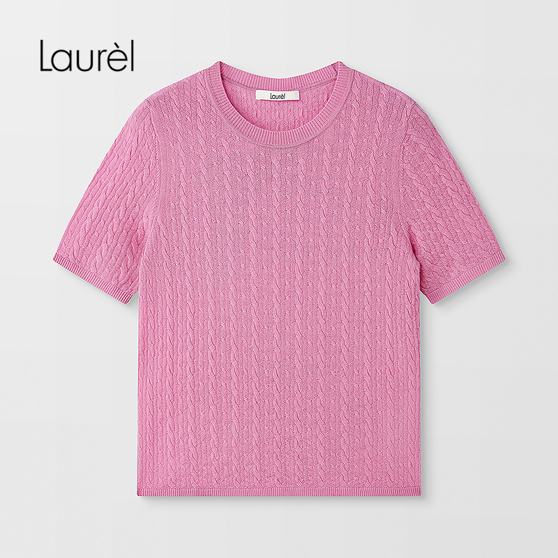 【绵羊毛】Laurel劳芮25秋新款绞花圆领短袖针织衫LWD365M026DX
