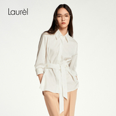 棉 Laurel劳芮新款 淡人经典 白色收腰衬衫 女LWL353C04700