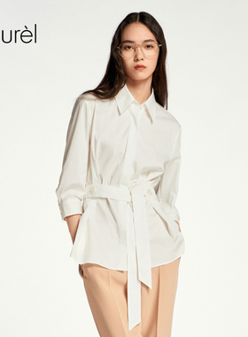 【棉】Laurel劳芮新款淡人经典白色收腰衬衫女LWL353C04700