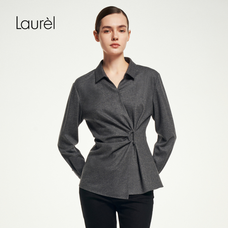 【绵羊毛】Laurel劳芮新款橡木灰收腰扭结衬衫女LWL353C02100