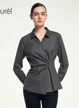 【绵羊毛】Laurel劳芮新款橡木灰收腰扭结衬衫女LWL353C02100