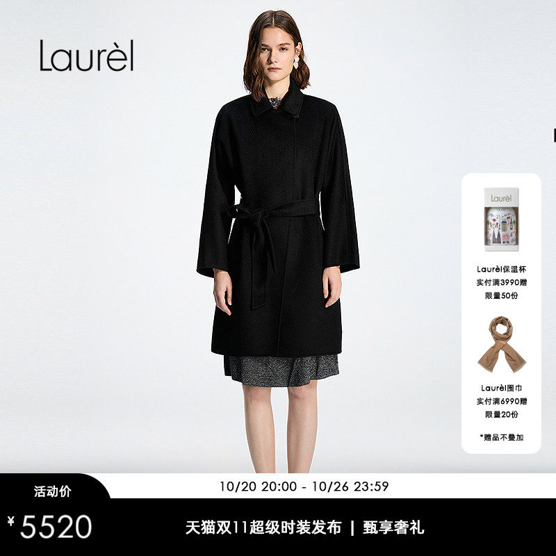 【绵羊毛】Laurel劳芮新款翻领系带中长款大衣LWD363D04400