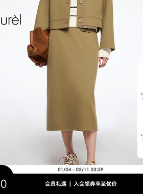 【绵羊毛】Laurel劳芮25秋新款双面呢直筒中长款半裙LWD364Q01700