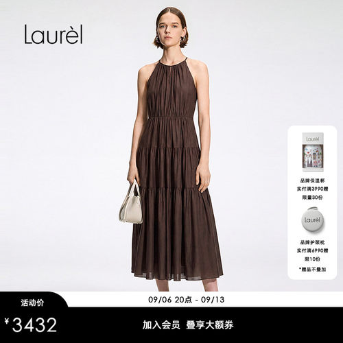 【长绒棉】Laurel劳芮26早秋新款挂脖收腰分层长裙 LWD375Y01200