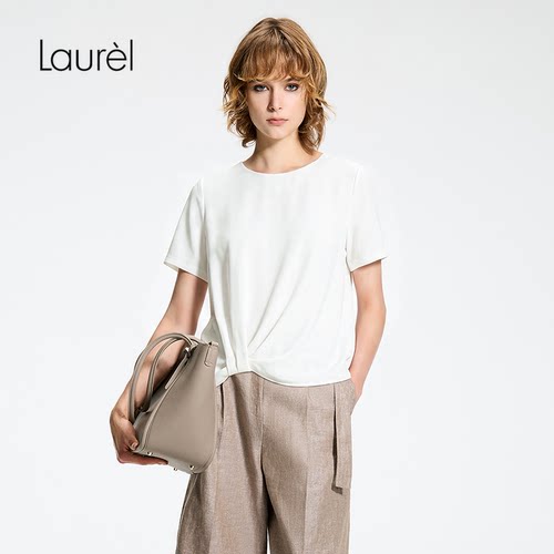 【长绒棉】Laurel劳芮26早秋款极简圆领短袖雪纺上衣LWD375Z00800