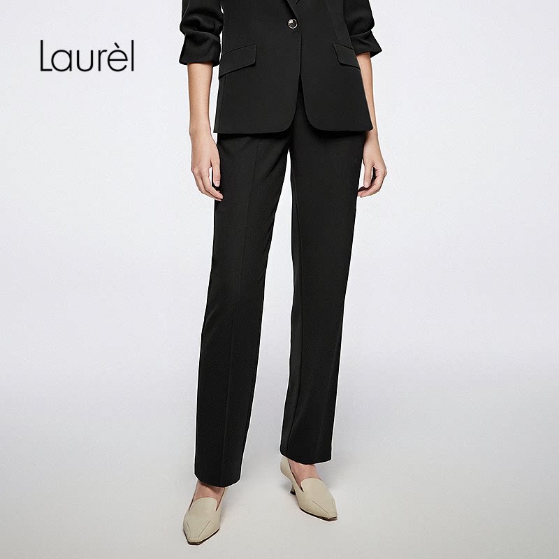 【绵羊毛】Laurel劳芮新款黑色利落直筒西裤女LWD366K00800